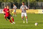 Im Mittelfeld lässt sich Viktor Miftaraj (weiß) nicht beirren, Lukas Meth kommt nicht an den Ball ran.